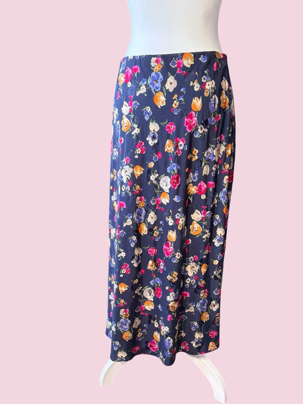 NWT Ralph Lauren Navy Midi Skirt with Bright Floral Print Medium